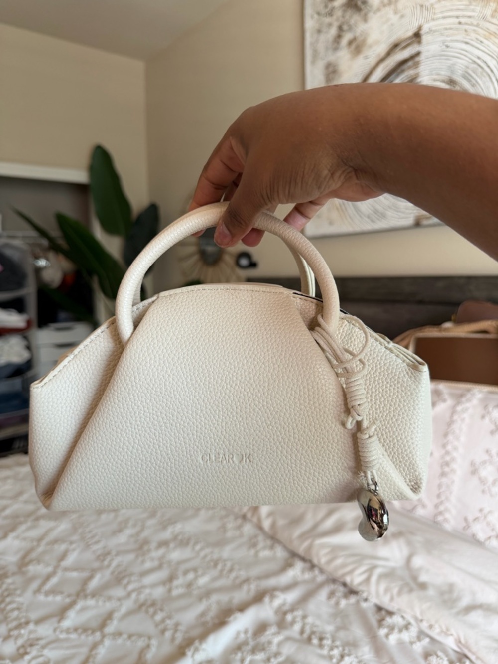 Cream Leather Top-Handle Women's Bag